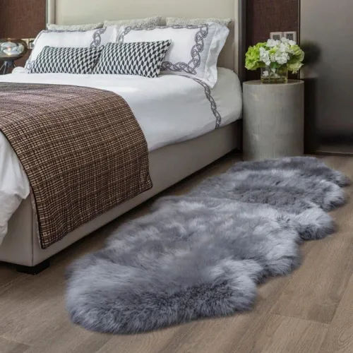 Vista 131 de HUAHOO Alfombra de piel de oveja genuina prémium Negra Real de Australia Piel de oveja natural de lujo, alfombra esponjosa de lana de cordero