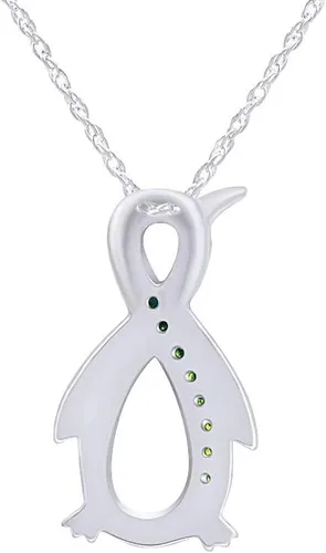 Vista 3 de AFFY Collar con colgante de pingüino en oro blanco de 14 quilates sobre plata de ley