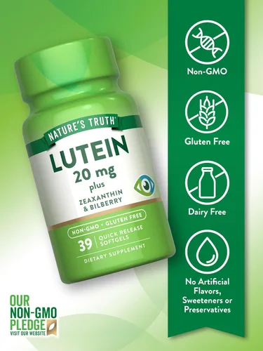 Vista 3 de Suplemento de luteína y zeaxantina 20 mg 39 cápsulas blandas con arándano sin OMG y sin gluten por Nature's Truth