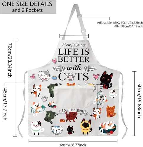 Vista 2 de MBMSO Delantal para gatos con bolsillos, delantal de cocina para gatos, divertido delantal de cocina para gatos, regalo para amantes de los gatos