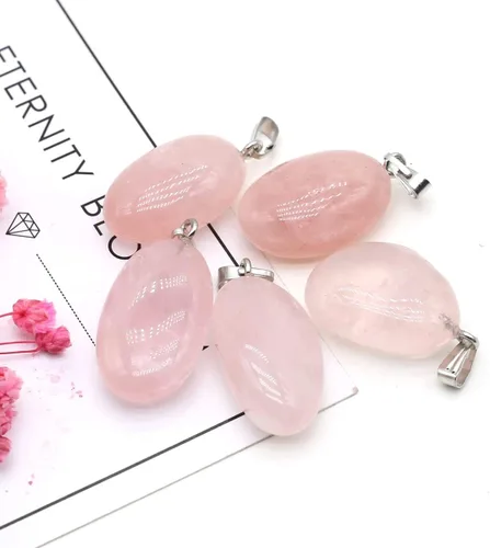 Vista 7 de QSLLER 20 piezas Colgantes de Piedras de Cristales Naturales Amatista Cuarzo Rosa Gemas Pulidas Lisas Dijes para Hacer Joyas DIY Collares Aretes
