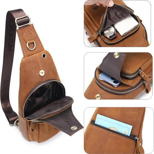 Vista 176 de LUKZIJAES Bolso bandolera de cuero genuino para hombre