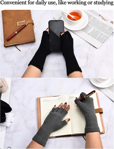Vista 4 de Guantes sin dedos para mujer, guantes de medio dedo de invierno, elásticos, sin dedos, unisex