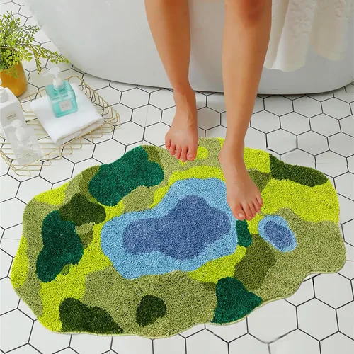 Vista 2 de LEVINIS Moss - Alfombra de baño con diseño de musgo, antideslizante, suave y absorbente de agua, 31 x 20 pulgadas