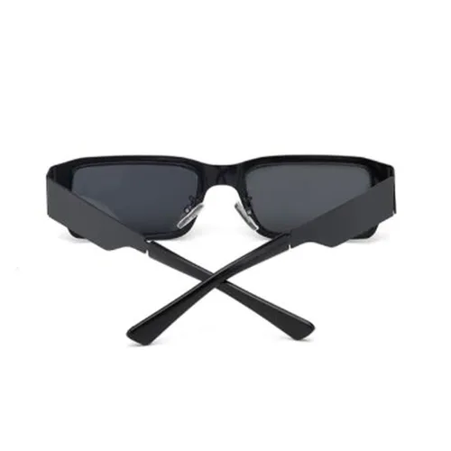 Vista 8 de Weloveushop Gafas de sol cuadradas de acero con montura pequeña, de metal, con personalidad, hip-hop, anti-UV, marco negro, copos grises