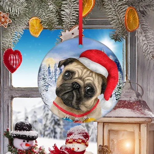 Vista 4 de Adorno de Navidad Pug Árbol de porcelana de Papá Noel para colgar por primera vez para decoraciones de regalo de Claus para bebé