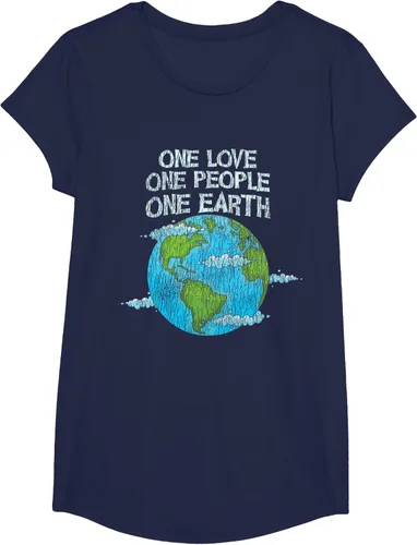 Vista 22 de Vintage One Love One People Planet Cambio climático Día de la Tierra Camiseta Negro