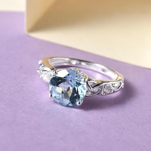 Vista 3 de Compra hermosos anillos de compromiso LC para mujer, piedra de topacio azul, plata de ley 925, piedra natal de amor, Metal, Topacio