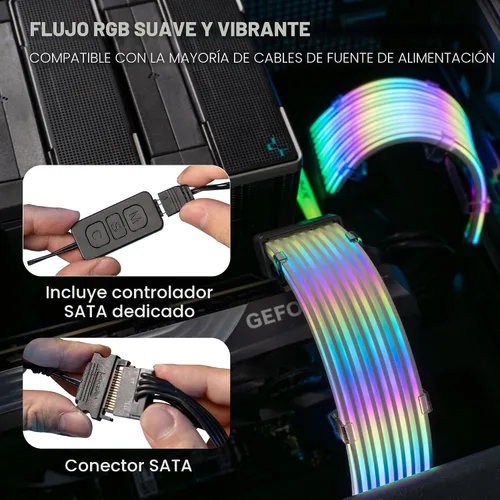 Vista 7 de TECWARE Kit de cubierta de cable RGB Flex Compatible con placa base de 24 pines y GPU de 8 pines/16 pines Extensión de cable PSU ARGB