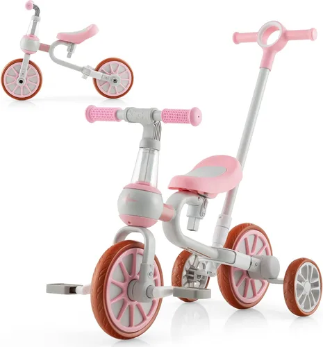 Vista 10 de BABY JOY Triciclo 4 en 1 para niños de 2 a 4 años, triciclo de equilibrio para niños con asiento ajustable y mango de empuje, pedales extraíbles