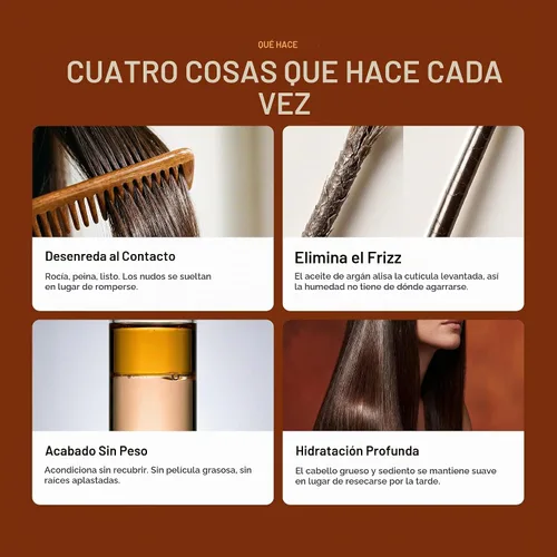 Vista 4 de Morfose Acondicionador profesional sin enjuague de argán, protector térmico para cabello, protección contra el calor en aerosol para el cabello