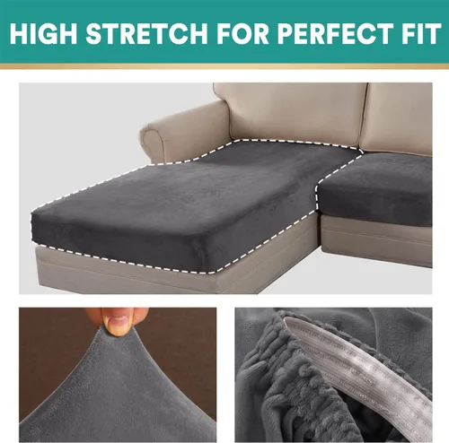 Vista 125 de OKYUK Fundas para sofá modular, 3 piezas, fundas de cojín de terciopelo para sofá, en forma de L, funda de cojín separado para sofá, protector