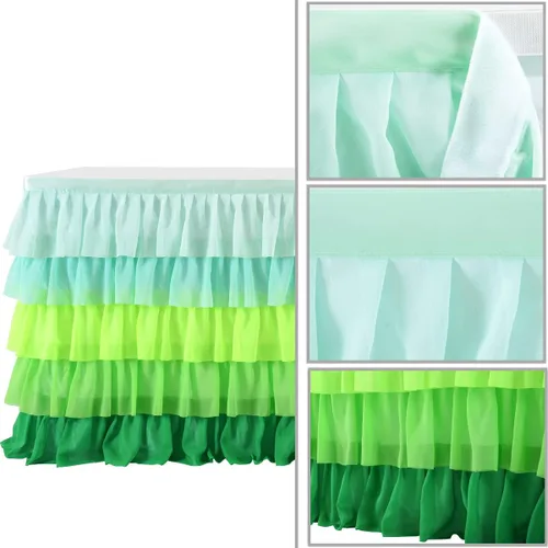 Vista 4 de Mantel verde hierba, falda de mesa tutú hawaiana para mesa rectangular de 6 pies, fiesta tropical hawaiana, baby shower, fiesta de cumpleaños