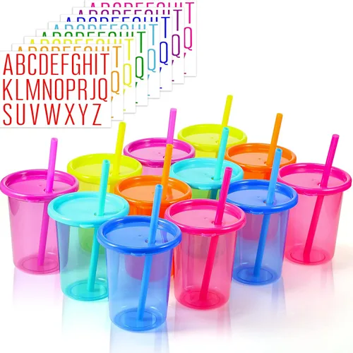 Vista 2 de Nuanchu 24 vasos con tapas y pajitas, vasos reutilizables con autoadhesivos, botella de agua de plástico, taza de viaje para café helado, taza