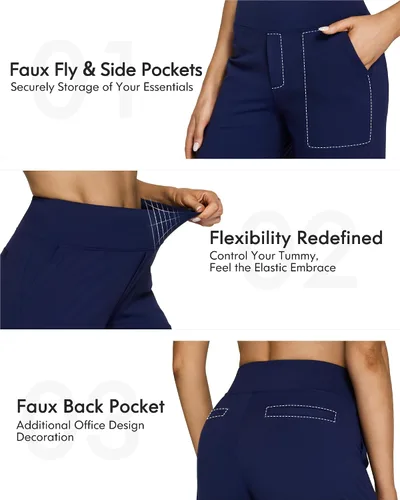 Vista 6 de G4Free Pantalones de pierna ancha para mujer, pantalones de vestir de yoga con bolsillos, cintura alta, pantalones deportivos casuales de trabajo