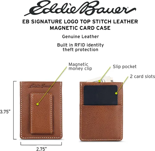 Vista 8 de Eddie Bauer Men's Rugged Leather Bifold Wallet Money Clip RFID Protection ID Window Genuine Leather EDC