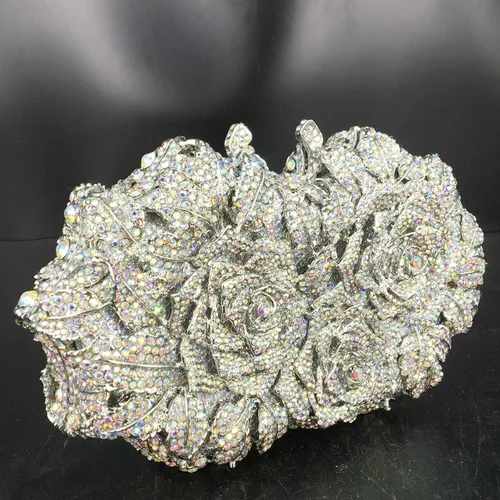 Vista 5 de Boutique De FGG Bolsas de noche de cristal de flores deslumbrantes para mujer formal boda fiesta cóctel bolso de mano