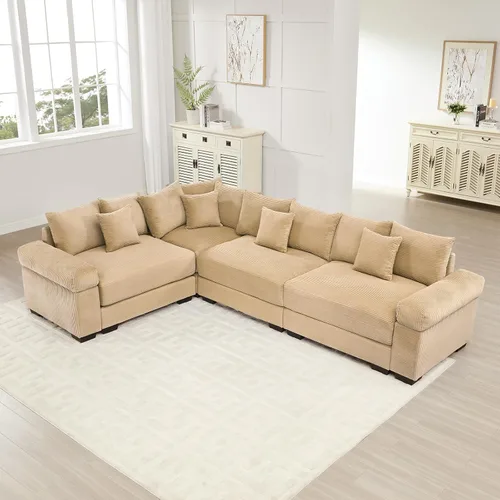 Vista 31 de ODUSE-DAILY Sofá modular de gran tamaño de 117.3 pulgadas, sofás modulares grandes de pana para sala de estar, sofás de 3 plazas, moderno juego