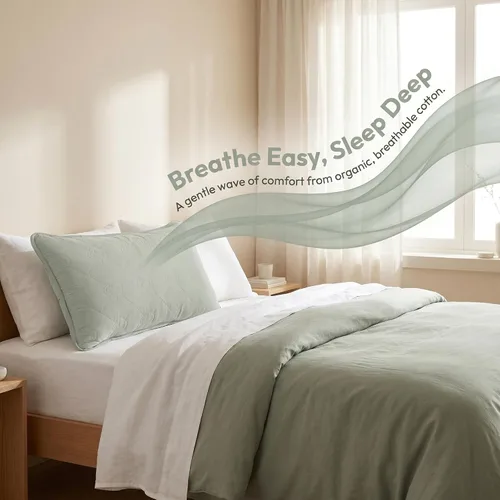 Vista 2 de Pillow Protector with Envelope, 1-Pack, Breathable Hypoallergenic Cotton, Suitable for Home and Hotel Use 19x29 inch Bluish-Green