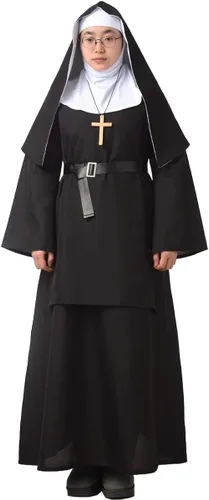 Vista 7 de BPURB Disfraz de monja para mujeres y niñas, disfraz de monja de lujo, traje de fiesta de Halloween