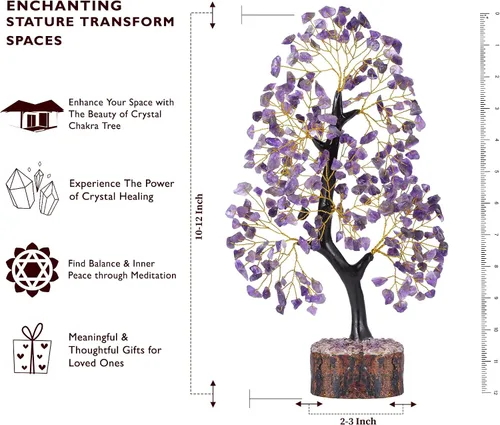 Vista 2 de Cristales de amatista, árbol de cristal, piedras de chakras, árbol de la vida, árbol bonsái, decoración de escritorio, árbol artificial, árbol