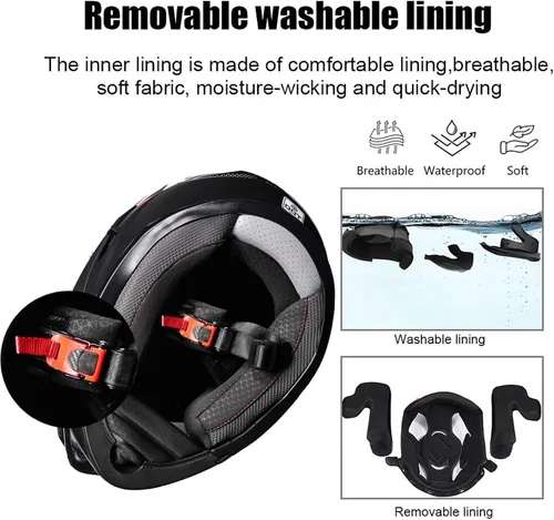 Vista 2 de Casco modular de motocicleta de cara completa aprobado por DOT con protector solar de doble visera, sistema de ventilación múltiple, forro lavable