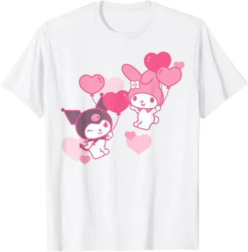 Vista 67 de Camiseta de My Melody y Kuromi con corazones del Día de San Valentín Negro