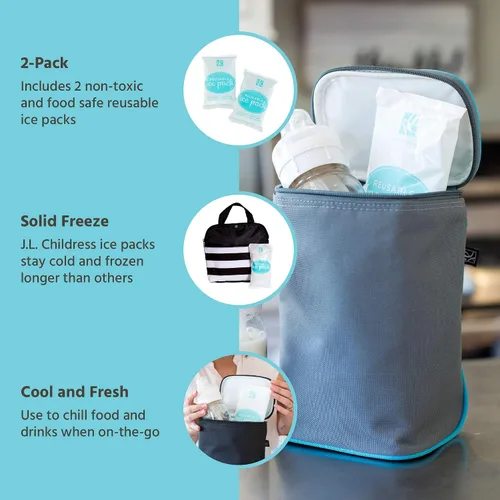 Vista 2 de J.L. Childress Paquetes de hielo reutilizables, paquete de 2 paquetes de hielo para leche materna, paquetes de congelador perfectos para leche