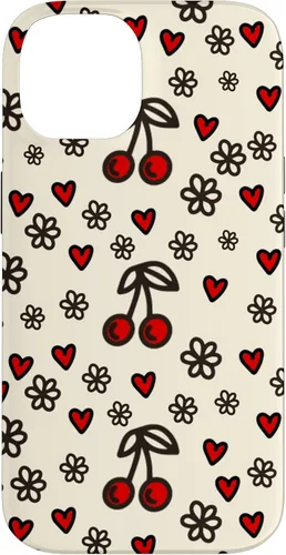 Vista 4 de Carcasa para iPhone 16 con diseño de cerezas, cerezas, diseño de corazón de San Valentín, color rojo