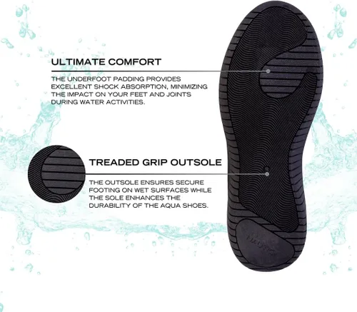 Vista 4 de Nautica Zapatos de agua para hombre y mujer, secado rápido, calcetines acuáticos antideslizantes, cómodos, zapatos descalzos para playa, natación
