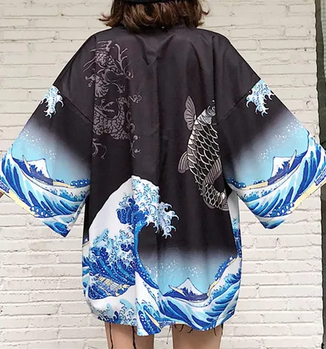 Vista 5 de LAI MENG FIVE CATS Kimono japonés de playa de ajuste holgado para mujer