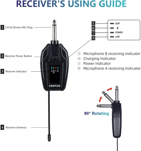 Vista 6 de Micrófonos inalámbricos duales recargables, sistema de micrófono inalámbrico de metal UHF micrófono inalámbrico profesional con control de eco