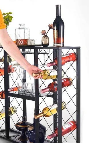 Vista 6 de Mango Steam Consola de estante de vino con mesa de cristal (34 botellas, negro)