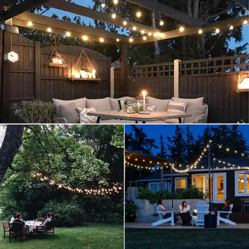 Vista 6 de Cadena de luces LED para exteriores de 40 pies, impermeables, G40, luces LED de globo para exteriores para patio con 27 bombillas Edison vintage a