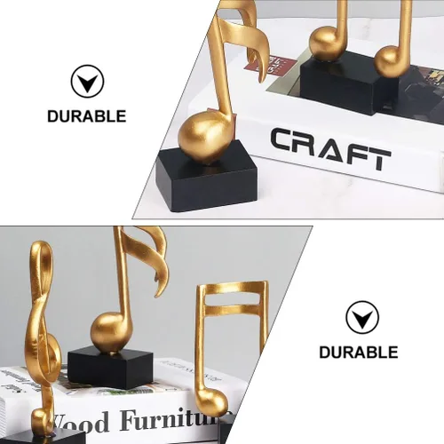 Vista 9 de DOITOOL Decoración de notas musicales, paquete de 3 adornos de notas musicales de resina, figuras musicales doradas, escultura compacta de mesa