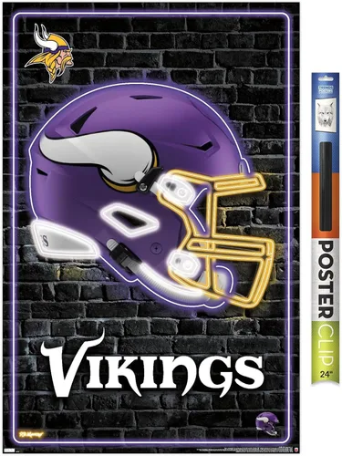 Vista 15 de Trends International NFL Minnesota Vikings - Póster de pared con casco neón 23, 22.4 pulgadas de largo x 14.7 pulgadas, versión enmarcada en madera