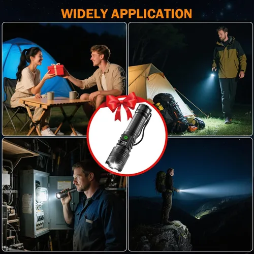 Vista 7 de Paquete de 3 linternas recargables de alto lúmenes 9900FL, linterna LED recargable con pantalla digital LCD, 5 modos de luz de flash ajustable