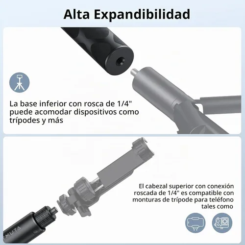 Vista 6 de ATUMTEK Palo selfie invisible de 52 pulgadas, poste monopie extensible de 1/4 pulgadas, diseño sólido y compacto para Insta360, para GoPro, DJI