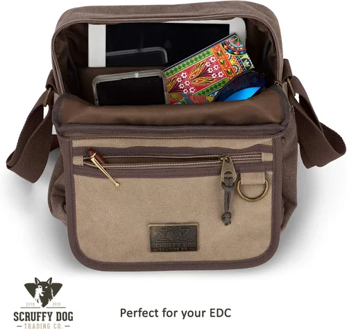 Vista 5 de Scruffy Dog Bolso bandolera de lona para hombres y mujeres con correa ajustable, bolso bandolera pequeño, 11 pulgadas