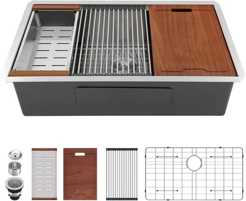 Vista 34 de Lordear - Fregadero de barra de 12 pulgadas bajo montaje, estación de trabajo, calibre 16, T304, 12 x 15, acero inoxidable, fregadero de cocina
