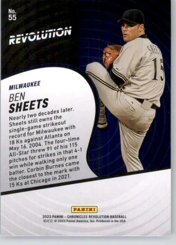 Vista 2 de 2023 Panini Chronicles Revolution # 55 Ben Sheets Milwaukee Brewers Official Baseball Card in Raw (NM or Better) Condition