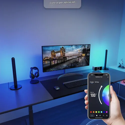 Vista 4 de LAMPAOUS Barras de luz LED inteligentes, funcionan con Alexa y Google Assistant, retroiluminación RGBCW WiFi TV con modos de escena y música
