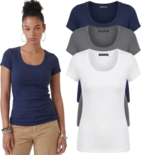 Vista 113 de Emmalise - Camiseta de manga corta para mujer, cuello redondo, estilo básico, pack de valor, tallas junior y grandes