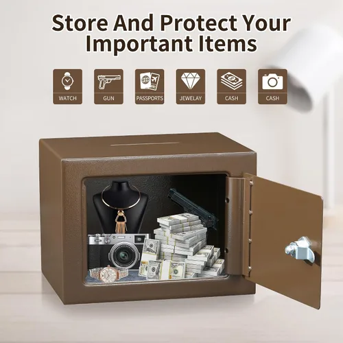 Vista 2 de ELLAIG Caja de seguridad pequeña 0.23 pies cúbicos Caja de seguridad para dinero en efectivo Mini Caja de seguridad con cerradura 9.05 x 6.7 x 6.7
