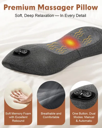 Vista 2 de Almohada masajeadora eléctrica 3 en 1 con calor, tracción de aire Negro
