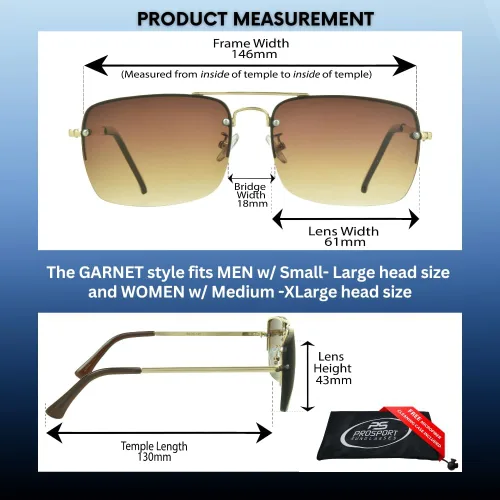 Vista 5 de proSPORT Gafas de sol Lectores Lente Completo Cuadrado Aviador Sin Montura Metal Plata Oro Gradiente Gris Marrón Tinte Hombres Mujeres NO BIFOCAL
