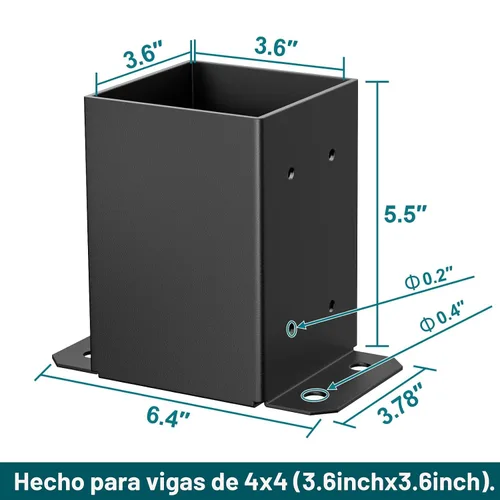 Vista 2 de SPACEEUP Base de Poste 4x4 2 Piezas, Tamaño Interior 3.6"x3.6" Base de Poste para Terraza, Anclaje de Poste Resistente con Recubrimiento en Polvo
