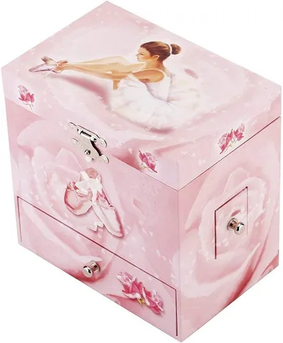 Vista 3 de RR ROUND RICH DESIGN Joyero musical para niñas con tema de bailarina color rosa