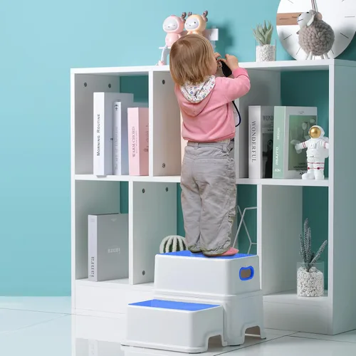 Vista 4 de Victostar Taburete de 2 pasos para niños, taburete antideslizante resistente para niños pequeños de dos pasos para entrenamiento de inodoro, baño