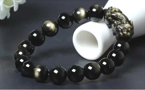 Vista 2 de Jan Dee Pulsera de cristal PiXiu de obsidiana natural y semipreciosa